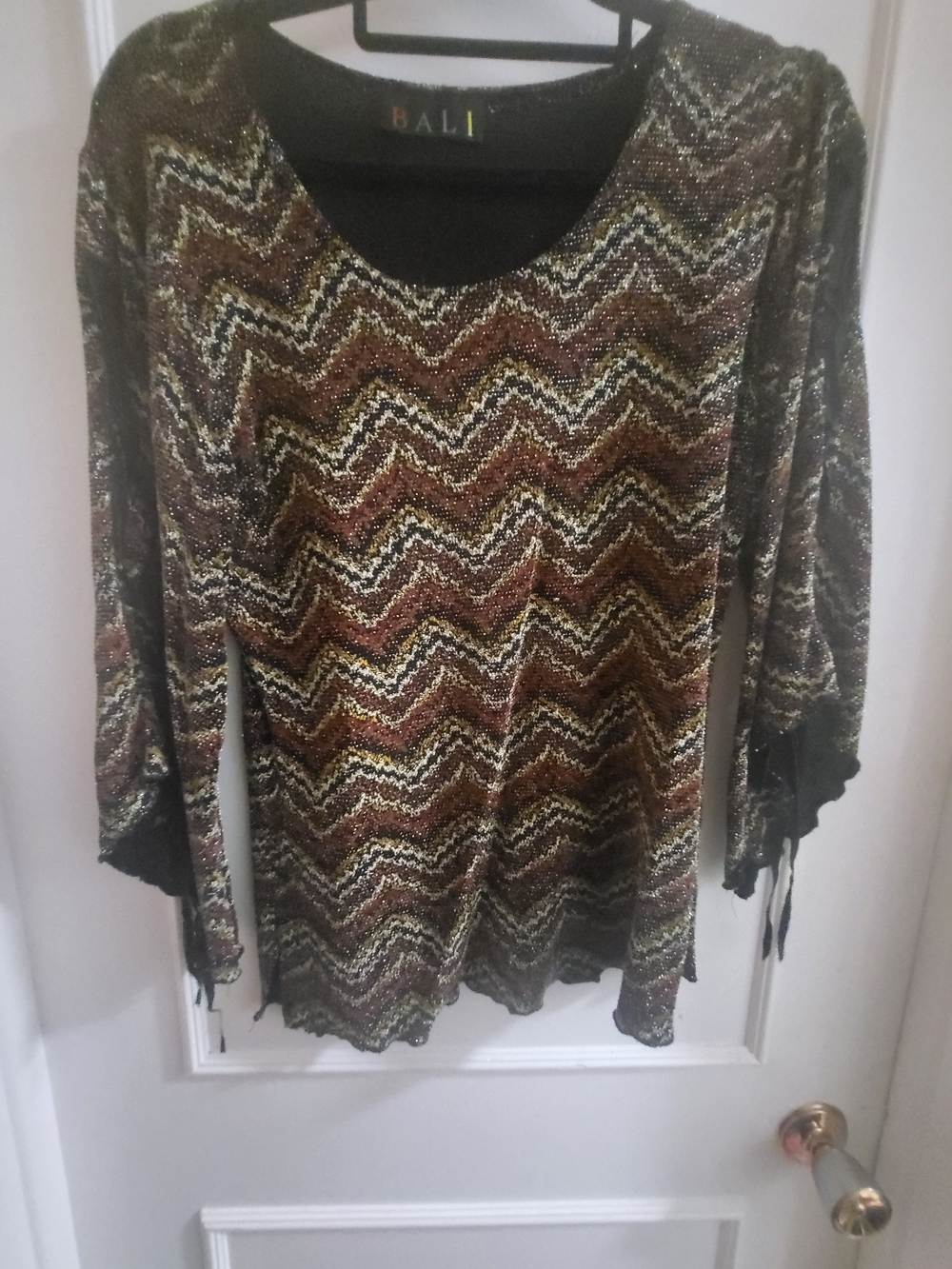 Bali Zigzag Metallic Knit Top in Brown, Gold & Black